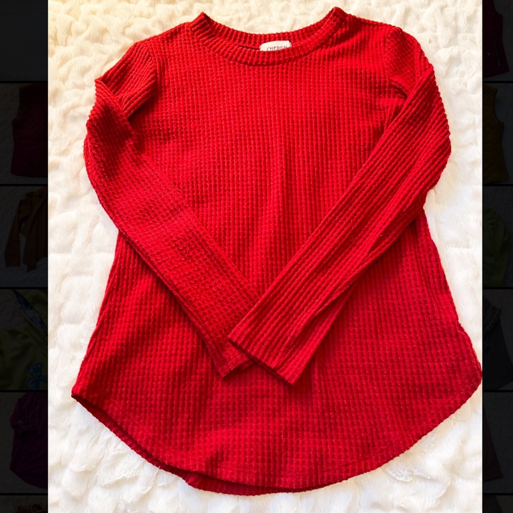 Waffle Knit Rounded Bottom Long Sleeve